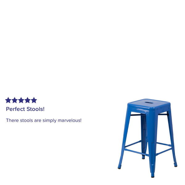 English Elm Kai Commercial Grade 24" High Backless Metal Counter Stool for Indoor-Outdoor Dining Spaces Blue CH-31320-24-BL-GG