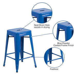 English Elm Kai Commercial Grade 24" High Backless Metal Counter Stool for Indoor-Outdoor Dining Spaces Blue CH-31320-24-BL-GG