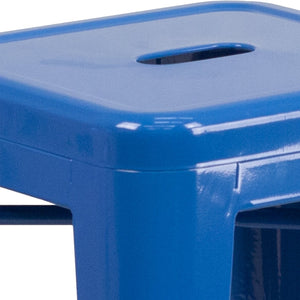 English Elm Kai Commercial Grade 24" High Backless Metal Counter Stool for Indoor-Outdoor Dining Spaces Blue CH-31320-24-BL-GG