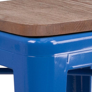 English Elm Lily 24" High Backless Metal Counter Stool with Stylish Wood Seat for Modern Industrial Spaces Blue CH-31320-24-BL-WD-GG