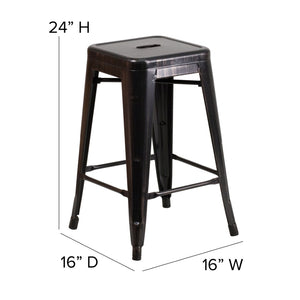 English Elm Kai Commercial Grade 24" High Backless Metal Counter Stool for Indoor-Outdoor Dining Spaces Black-Antique Gold CH-31320-24-BQ-GG