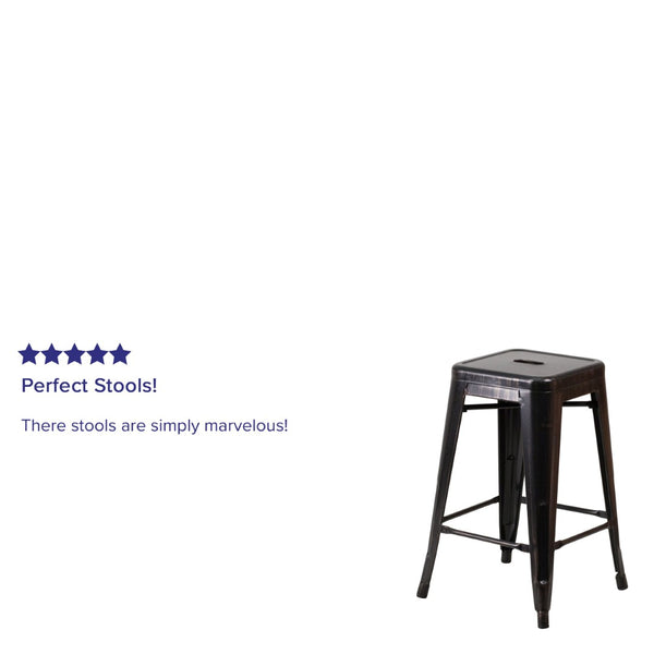 English Elm Kai Commercial Grade 24" High Backless Metal Counter Stool for Indoor-Outdoor Dining Spaces Black-Antique Gold CH-31320-24-BQ-GG