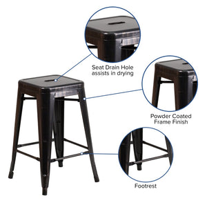 English Elm Kai Commercial Grade 24" High Backless Metal Counter Stool for Indoor-Outdoor Dining Spaces Black-Antique Gold CH-31320-24-BQ-GG
