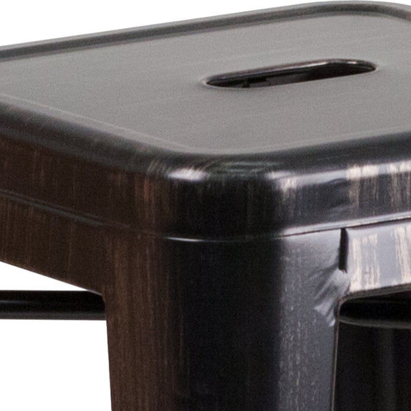 English Elm Kai Commercial Grade 24" High Backless Metal Counter Stool for Indoor-Outdoor Dining Spaces Black-Antique Gold CH-31320-24-BQ-GG