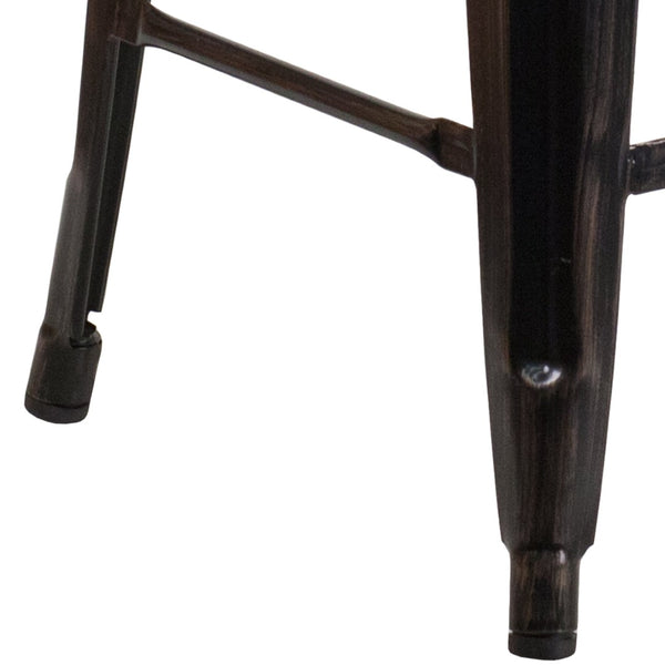 English Elm Lily 24" High Backless Metal Counter Stool with Stylish Wood Seat for Modern Industrial Spaces Black-Antique Gold CH-31320-24-BQ-WD-GG