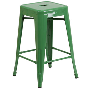 English Elm Kai Commercial Grade 24" High Backless Metal Counter Stool for Indoor-Outdoor Dining Spaces Green CH-31320-24-GN-GG