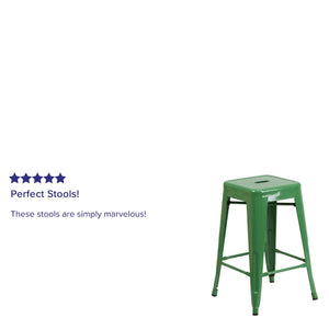 English Elm Kai Commercial Grade 24" High Backless Metal Counter Stool for Indoor-Outdoor Dining Spaces Green CH-31320-24-GN-GG