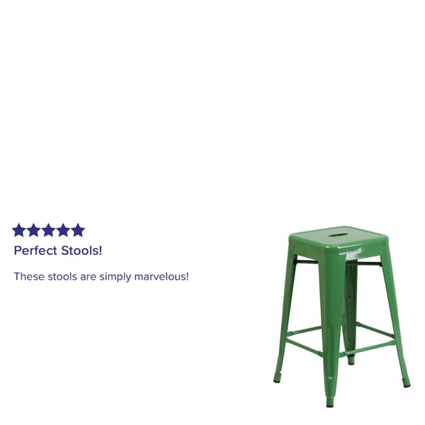 English Elm Kai Commercial Grade 24" High Backless Metal Counter Stool for Indoor-Outdoor Dining Spaces Green CH-31320-24-GN-GG