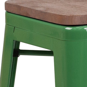 English Elm Lily 24" High Backless Metal Counter Stool with Stylish Wood Seat for Modern Industrial Spaces Green CH-31320-24-GN-WD-GG