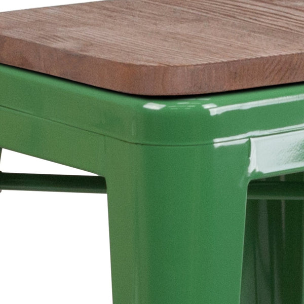 English Elm Lily 24" High Backless Metal Counter Stool with Stylish Wood Seat for Modern Industrial Spaces Green CH-31320-24-GN-WD-GG