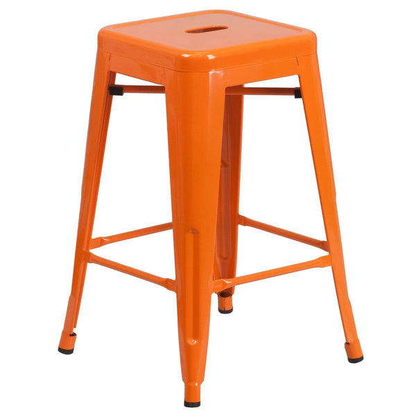 English Elm Kai Commercial Grade 24" High Backless Metal Counter Stool for Indoor-Outdoor Dining Spaces Orange CH-31320-24-OR-GG