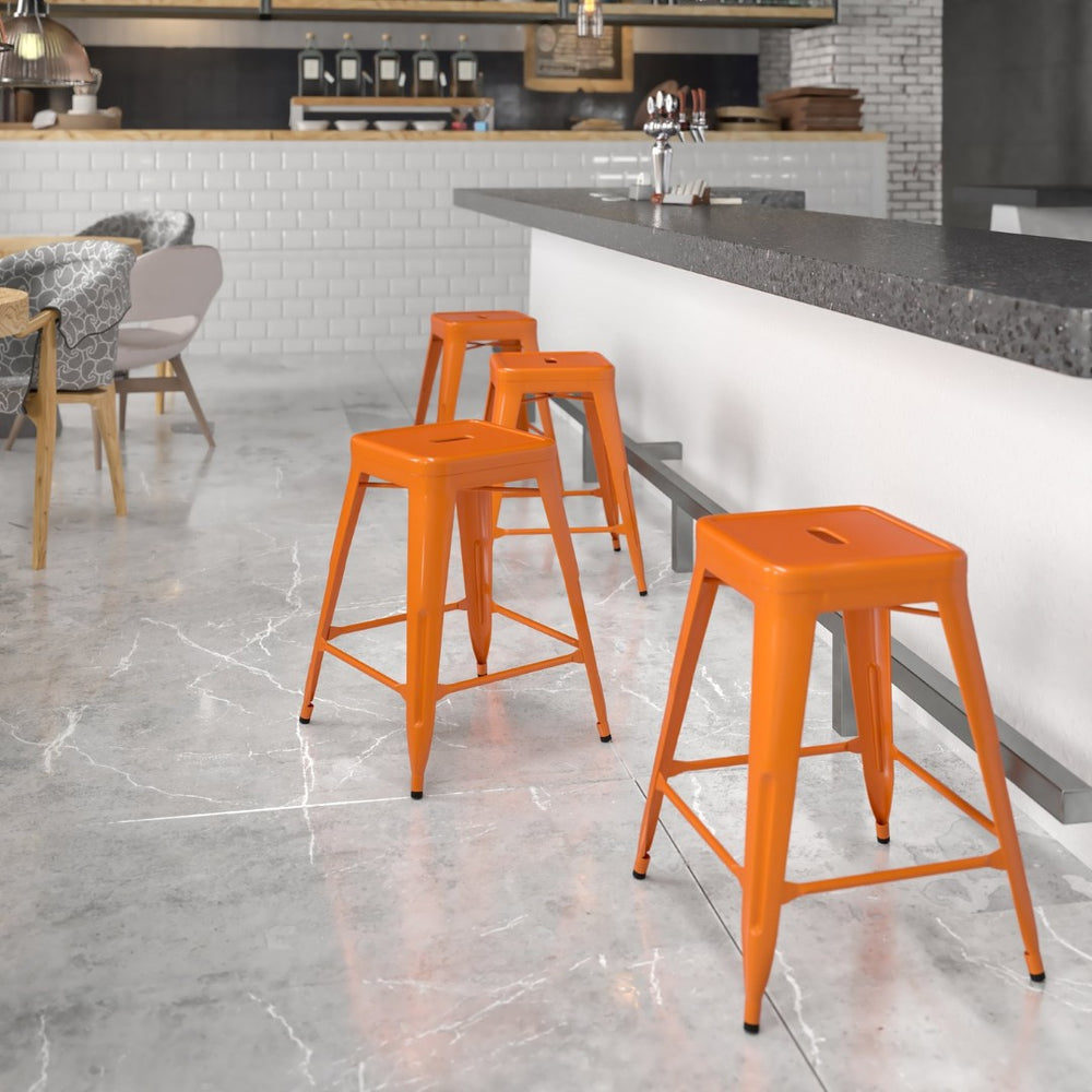 English Elm Kai Commercial Grade 24" High Backless Metal Counter Stool for Indoor-Outdoor Dining Spaces Orange CH-31320-24-OR-GG