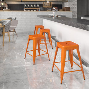 English Elm Kai Commercial Grade 24" High Backless Metal Counter Stool for Indoor-Outdoor Dining Spaces Orange CH-31320-24-OR-GG