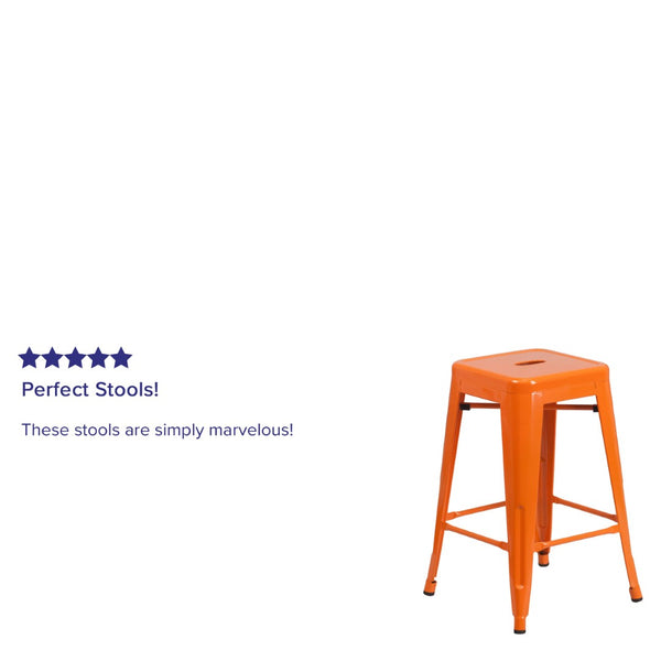 English Elm Kai Commercial Grade 24" High Backless Metal Counter Stool for Indoor-Outdoor Dining Spaces Orange CH-31320-24-OR-GG
