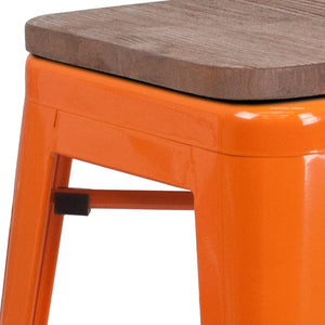 English Elm Lily 24" High Backless Metal Counter Stool with Stylish Wood Seat for Modern Industrial Spaces Orange CH-31320-24-OR-WD-GG