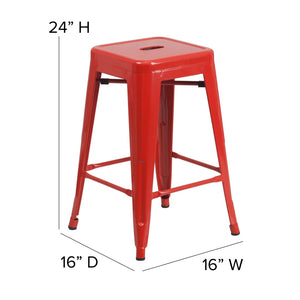 English Elm Kai Commercial Grade 24" High Backless Metal Counter Stool for Indoor-Outdoor Dining Spaces Red CH-31320-24-RED-GG
