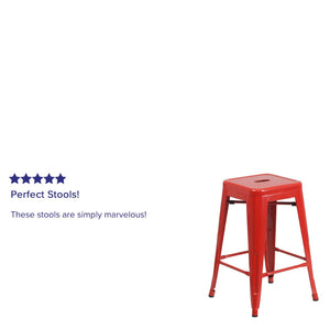 English Elm Kai Commercial Grade 24" High Backless Metal Counter Stool for Indoor-Outdoor Dining Spaces Red CH-31320-24-RED-GG