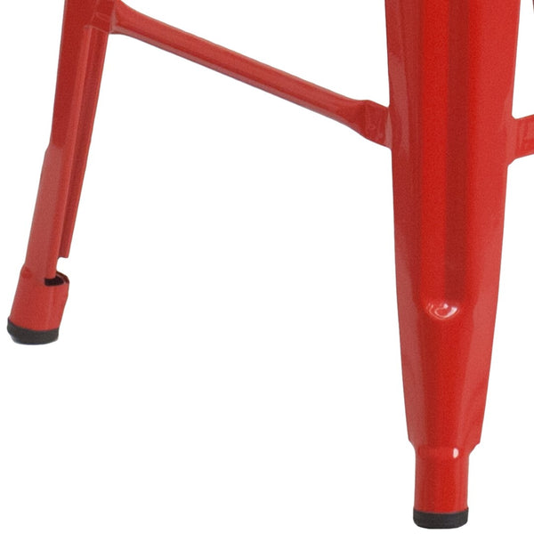 English Elm Lily 24" High Backless Metal Counter Stool with Stylish Wood Seat for Modern Industrial Spaces Red CH-31320-24-RED-WD-GG