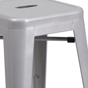 English Elm Kai Commercial Grade 24" High Backless Metal Counter Stool for Indoor-Outdoor Dining Spaces Silver CH-31320-24-SIL-GG