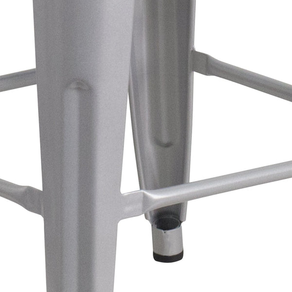 English Elm Kai Commercial Grade 24" High Backless Metal Counter Stool for Indoor-Outdoor Dining Spaces Silver CH-31320-24-SIL-GG