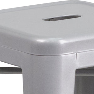 English Elm Kai Commercial Grade 24" High Backless Metal Counter Stool for Indoor-Outdoor Dining Spaces Silver CH-31320-24-SIL-GG