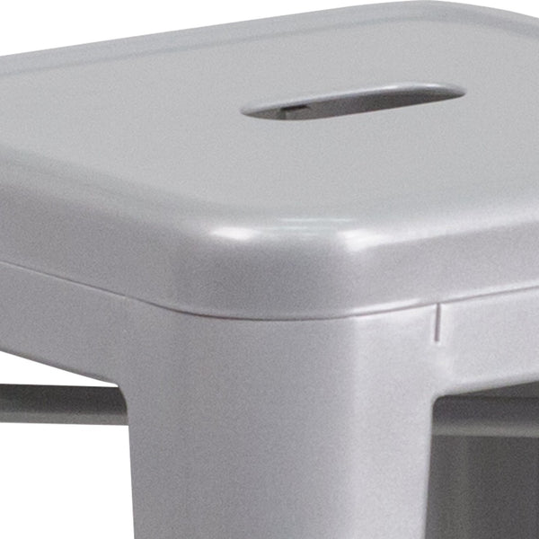 English Elm Kai Commercial Grade 24" High Backless Metal Counter Stool for Indoor-Outdoor Dining Spaces Silver CH-31320-24-SIL-GG