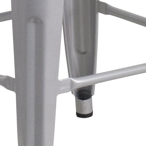 English Elm Lily 24" High Backless Metal Counter Stool with Stylish Wood Seat for Modern Industrial Spaces Silver CH-31320-24-SIL-WD-GG