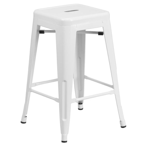 English Elm Kai Commercial Grade 24" High Backless Metal Counter Stool for Indoor-Outdoor Dining Spaces White CH-31320-24-WH-GG