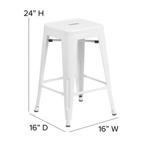 English Elm Kai Commercial Grade 24" High Backless Metal Counter Stool for Indoor-Outdoor Dining Spaces White CH-31320-24-WH-GG