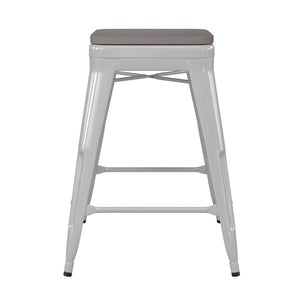English Elm Kai Commercial Grade 24" Backless Metal Counter Stool for Indoor-Outdoor Use - Durable & Stylish Design Gray Seat/White Frame CH-31320-24-WH-PL2G-GG