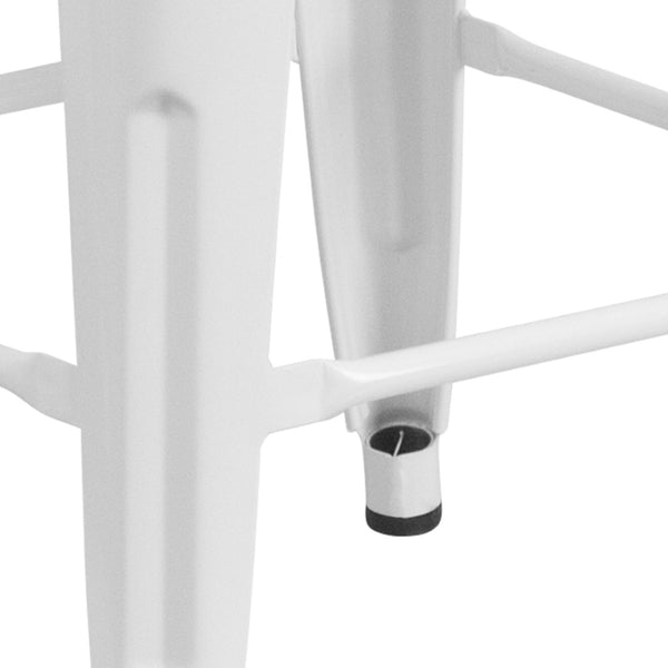 English Elm Lily 24" High Backless Metal Counter Stool with Stylish Wood Seat for Modern Industrial Spaces White CH-31320-24-WH-WD-GG