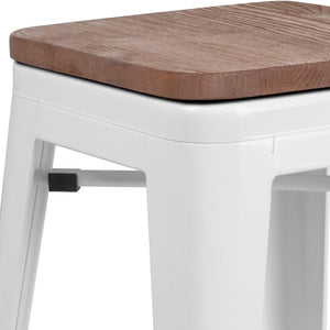 English Elm Lily 24" High Backless Metal Counter Stool with Stylish Wood Seat for Modern Industrial Spaces White CH-31320-24-WH-WD-GG