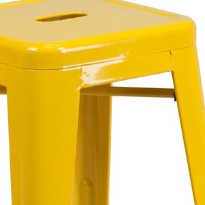 English Elm Kai Commercial Grade 24" High Backless Metal Counter Stool for Indoor-Outdoor Dining Spaces Yellow CH-31320-24-YL-GG