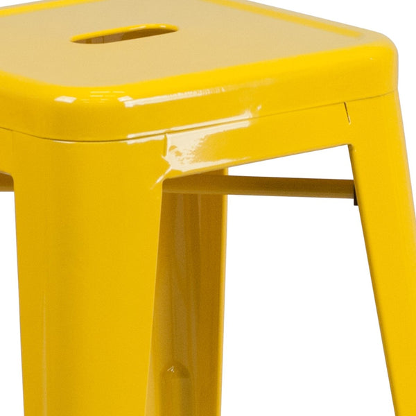 English Elm Kai Commercial Grade 24" High Backless Metal Counter Stool for Indoor-Outdoor Dining Spaces Yellow CH-31320-24-YL-GG