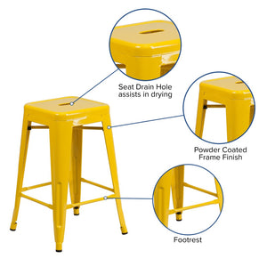 English Elm Kai Commercial Grade 24" High Backless Metal Counter Stool for Indoor-Outdoor Dining Spaces Yellow CH-31320-24-YL-GG