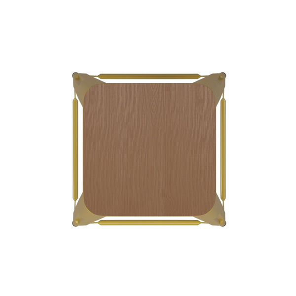 English Elm Kai Commercial Grade 24" Backless Metal Counter Stool for Indoor-Outdoor Use - Durable & Stylish Design Teak Seat/Yellow Frame CH-31320-24-YL-PL2T-GG