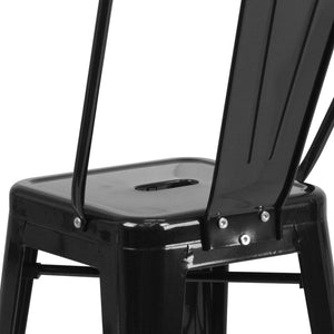 English Elm Kai Commercial Grade 24" High Metal Counter Height Stool for Indoor-Outdoor Use with Removable Back Black CH-31320-24GB-BK-GG