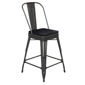 English Elm Kai Commercial Grade 24" High Metal Counter Stool with Removable Backrest for Versatile Seating Options Black Seat/Black Frame CH-31320-24GB-BK-PL2B-GG