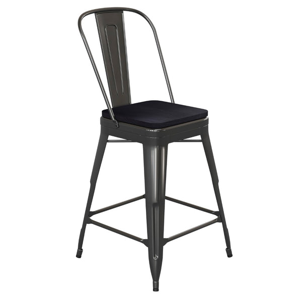 English Elm Kai Commercial Grade 24" High Metal Counter Stool with Removable Backrest for Versatile Seating Options Black Seat/Black Frame CH-31320-24GB-BK-PL2B-GG