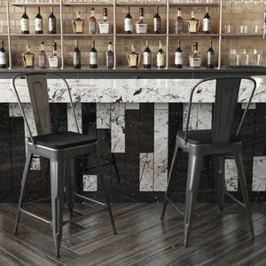 English Elm Kai Commercial Grade 24" High Metal Counter Stool with Removable Backrest for Versatile Seating Options Black Seat/Black Frame CH-31320-24GB-BK-PL2B-GG