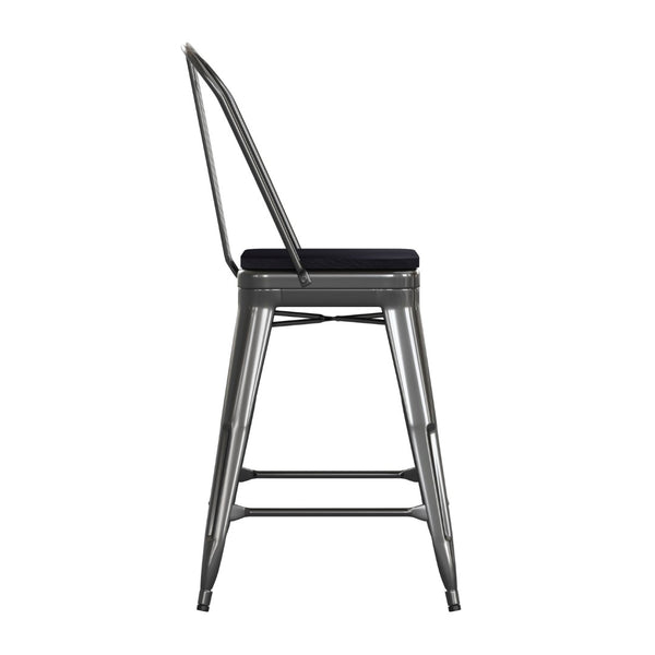English Elm Kai Commercial Grade 24" High Metal Counter Stool with Removable Backrest for Versatile Seating Options Black Seat/Black Frame CH-31320-24GB-BK-PL2B-GG