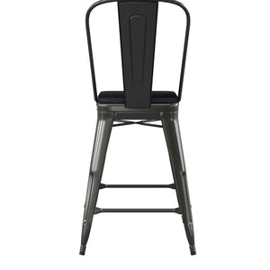 English Elm Kai Commercial Grade 24" High Metal Counter Stool with Removable Backrest for Versatile Seating Options Black Seat/Black Frame CH-31320-24GB-BK-PL2B-GG