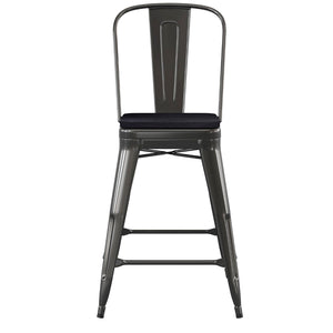 English Elm Kai Commercial Grade 24" High Metal Counter Stool with Removable Backrest for Versatile Seating Options Black Seat/Black Frame CH-31320-24GB-BK-PL2B-GG