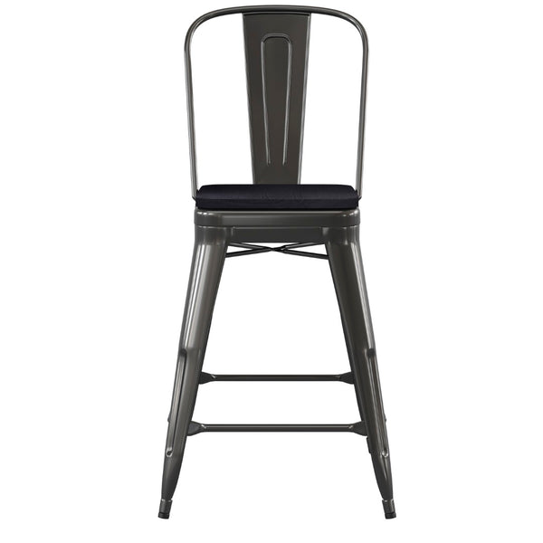 English Elm Kai Commercial Grade 24" High Metal Counter Stool with Removable Backrest for Versatile Seating Options Black Seat/Black Frame CH-31320-24GB-BK-PL2B-GG