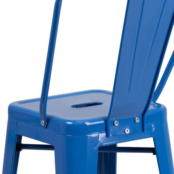 English Elm Kai Commercial Grade 24" High Metal Counter Height Stool for Indoor-Outdoor Use with Removable Back Blue CH-31320-24GB-BL-GG