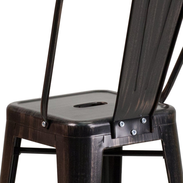 English Elm Kai Commercial Grade 24" High Metal Counter Height Stool for Indoor-Outdoor Use with Removable Back Black-Antique Gold CH-31320-24GB-BQ-GG