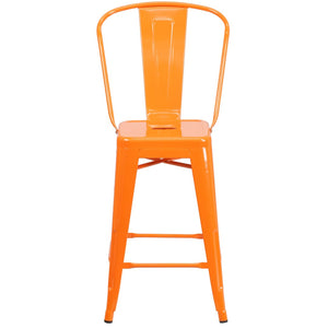 English Elm Kai Commercial Grade 24" High Metal Counter Height Stool for Indoor-Outdoor Use with Removable Back Orange CH-31320-24GB-OR-GG