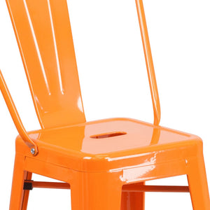 English Elm Kai Commercial Grade 24" High Metal Counter Height Stool for Indoor-Outdoor Use with Removable Back Orange CH-31320-24GB-OR-GG