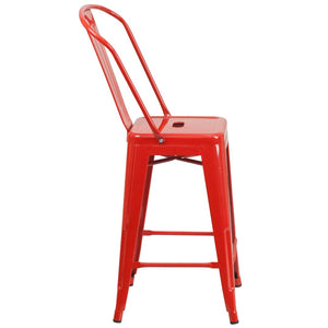 English Elm Kai Commercial Grade 24" High Metal Counter Height Stool for Indoor-Outdoor Use with Removable Back Red CH-31320-24GB-RED-GG