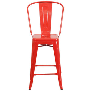 English Elm Kai Commercial Grade 24" High Metal Counter Height Stool for Indoor-Outdoor Use with Removable Back Red CH-31320-24GB-RED-GG